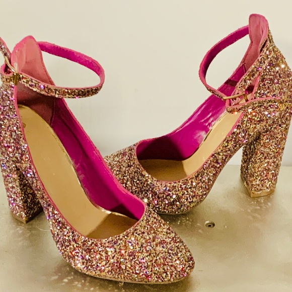 Bright pink Glitter & Glam Chunk Heels - Picture 1 of 2
